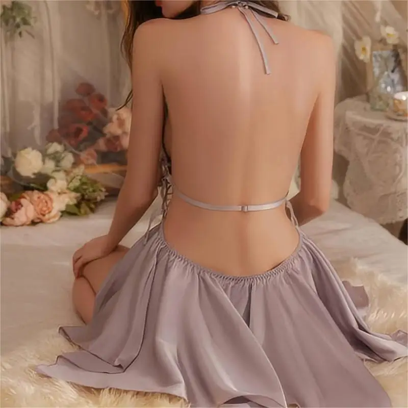 【Clearance Sale】Women Sexy Lace Pajama French Deep V Sleepwear Sling Embroidery Backless Night Dress Temptation Lingerie