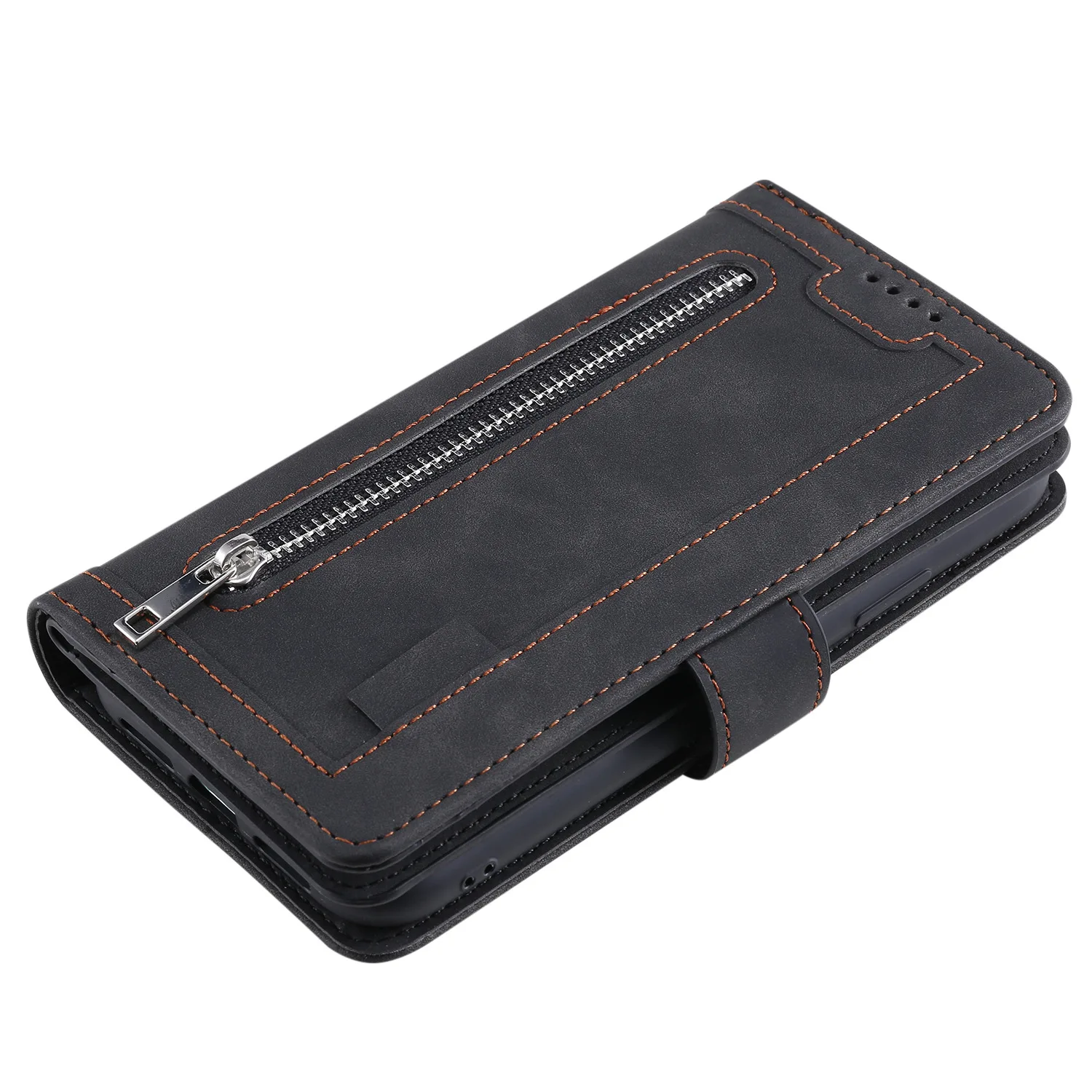 Etui z zamkiem błyskawicznym na 9 kart dla Xiaomi POCO X7 X5 X4 X3 Pro F6 F5 F4 F3 Retro Skórzany pasek na nadgarstek z klapką na książkę — zdjęcie produktu 6