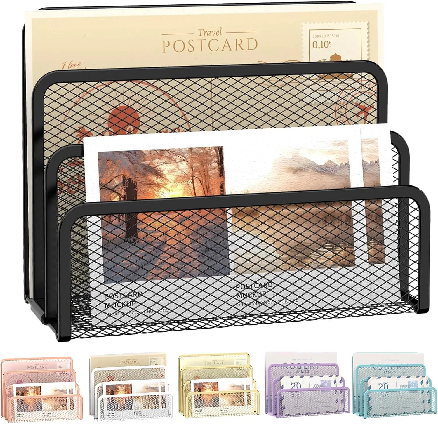 

3-Slot Mesh Mail Organizer for Desk, Letter Sorter, Office File Holder (Black)