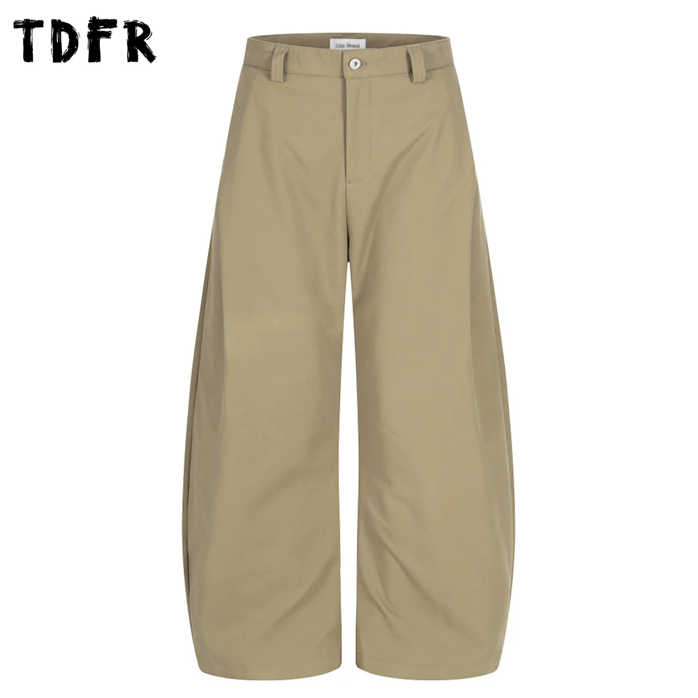 

Pleated Solid Color Banana Pants Mens Autumn Pocket Retro Casual Wide Leg Baggy Trousers Man