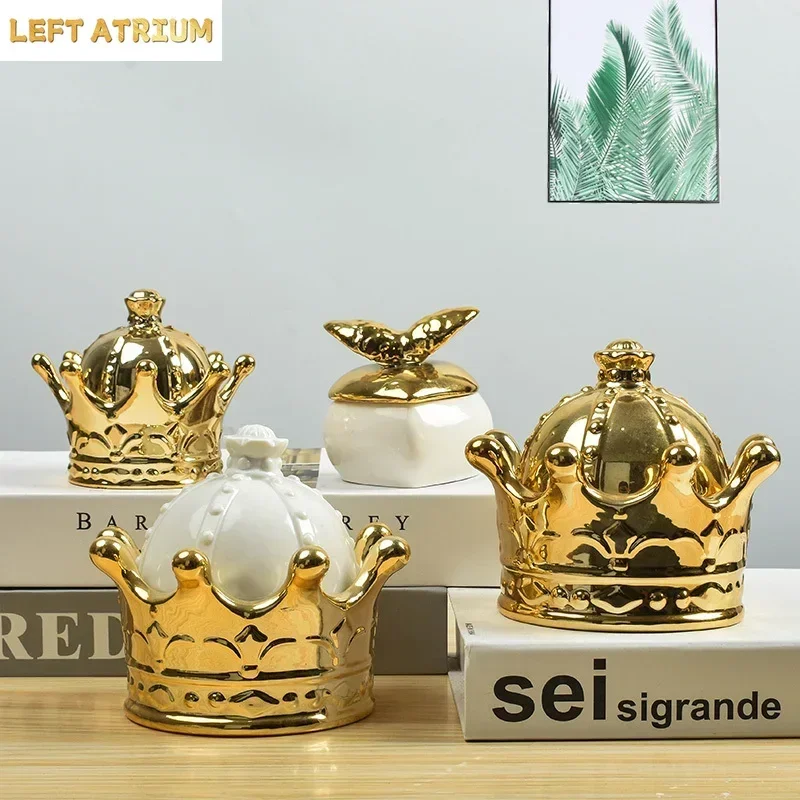 Crown Storage Tank Ceramic Jar Jewelry Box Candy Box Storage Bottle Home Organizer Heart-shaped Decorative Jar Decoration Crafts
