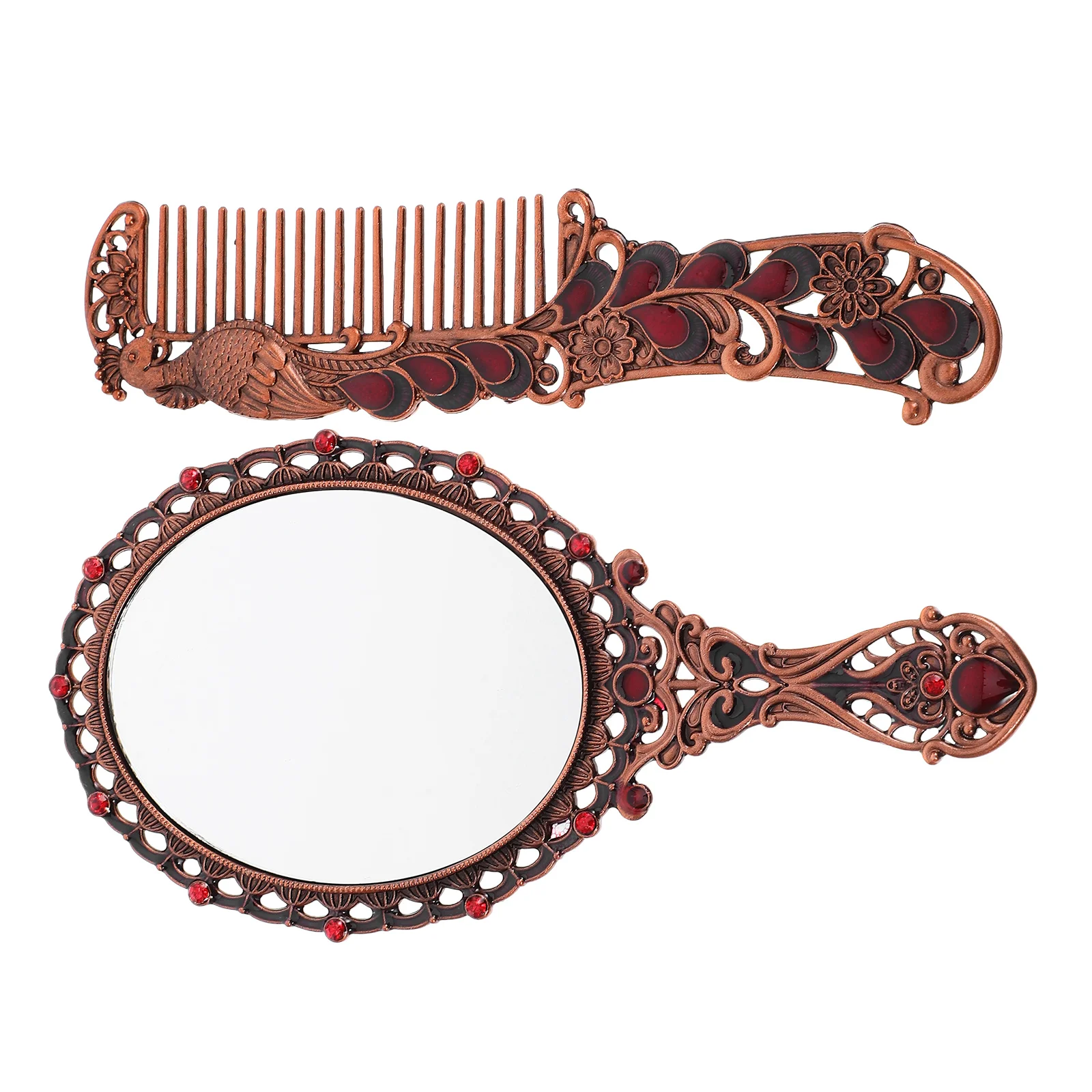 

1 set Zinc Alloy Compact Vanity Mirror Handheld Travel Size Small Makeup Mirrors Cover Comb Decorative Wedding Women Fogless