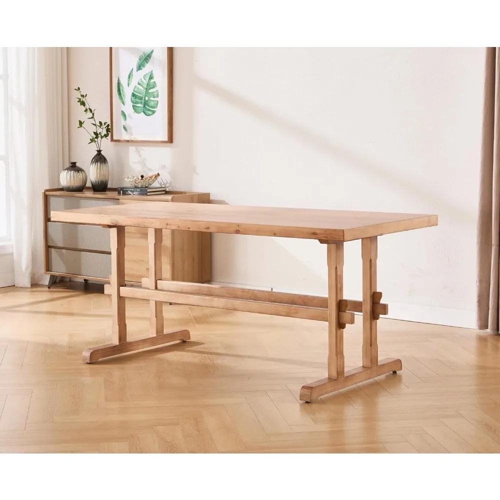 Solid Wood Dining Table for 4-6 People, 70 Inch Large Kitchen Table, Modern Rectangular Table for Dining Room, Living Room, Home