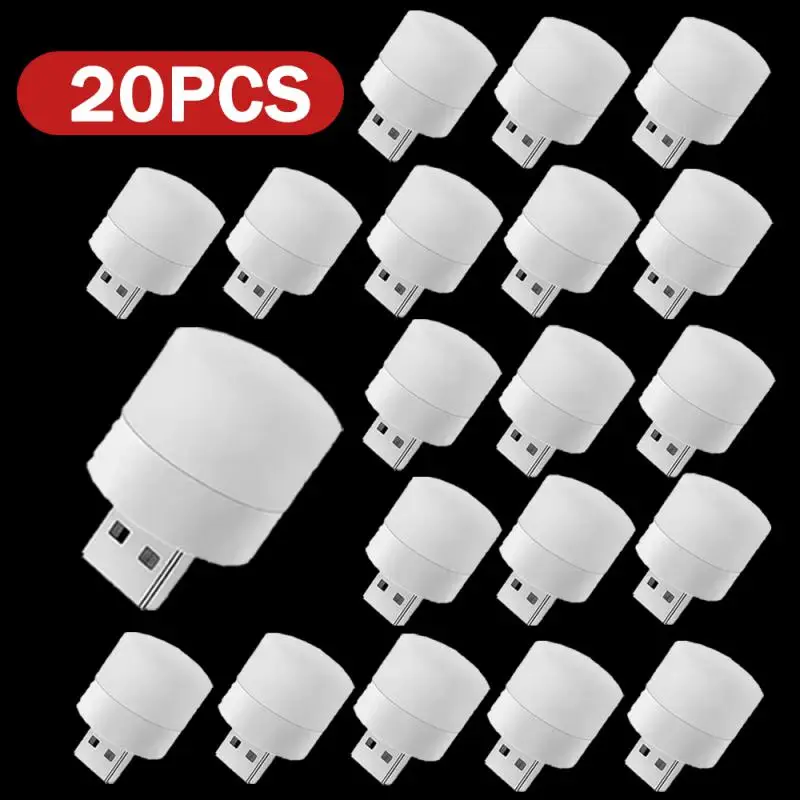 20-1PCS USB Luce notturna Mini LED Luce notturna Spina USB Lampada Power Bank Ricarica USB Luci da libro Piccola luce notturna da lettura rotonda