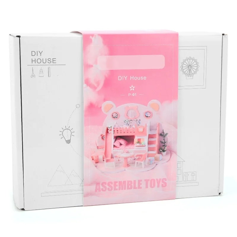 บ้านตุ๊กตาไม้ 3 มิติ แบบ DIY พร้อมไฟ LED ของเล่นสำหรับเด็กผู้หญิง