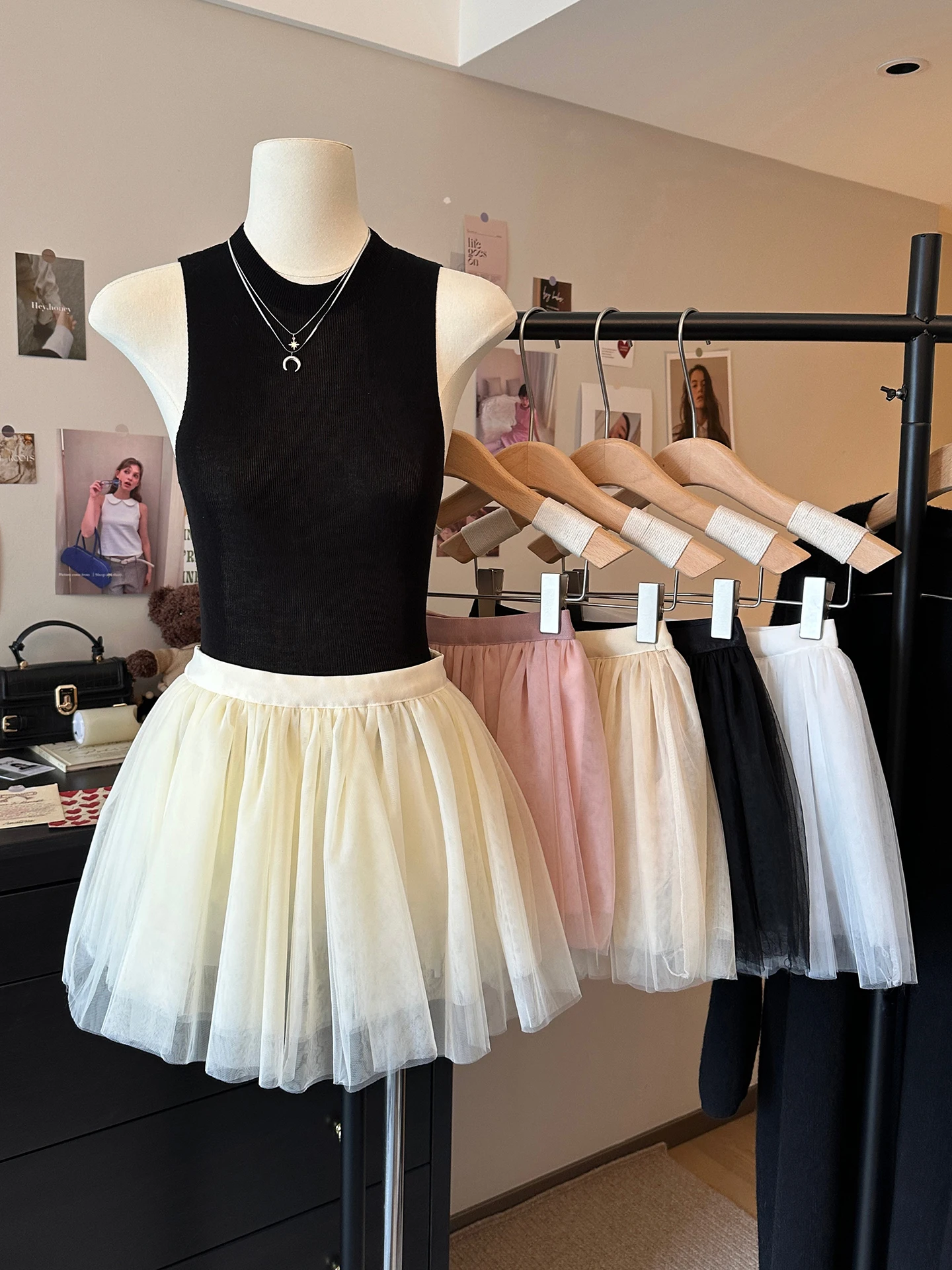 甘いバレエスタイルメッシュハーフスカート女性の夏の新しい弾性ウエストaラインふわふわスカート抗光ショートスカート韓国版