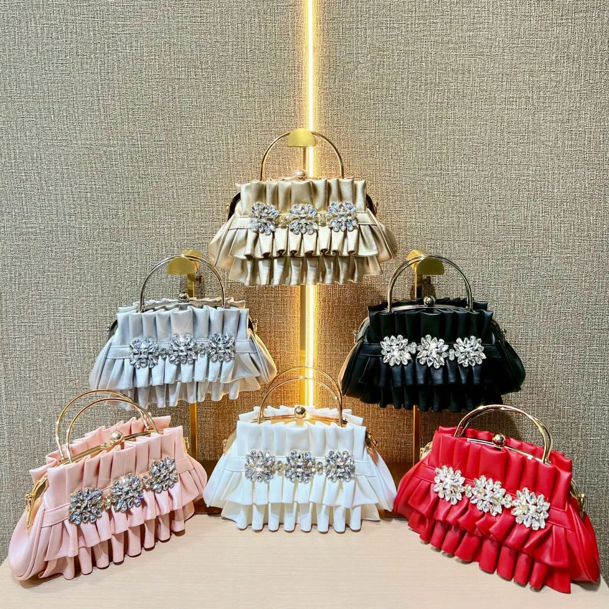 J56 Sweet Memory Diamond Studded Women's Handbag with Pleated Elegant Banquet Bag