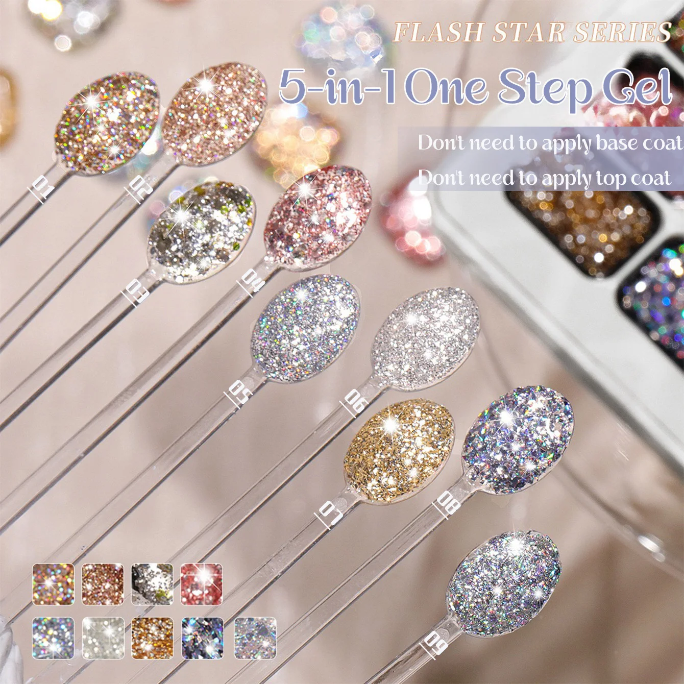 1pcs PSK 5-in-1 One-Step UV Gel Sparkling Star River Broken Diamond Gel Nail Polish Summer New Hot Selling Flash Reflective Gel