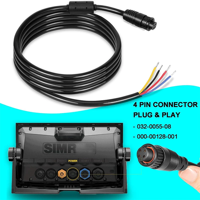 000-00128-001 4-Pin Power Cord Fits for Simrad GO9/12, Vulcan 7/9/12, NSS EVO3, ZEUS2,ZEUS3 for Power in, Power Control Bus