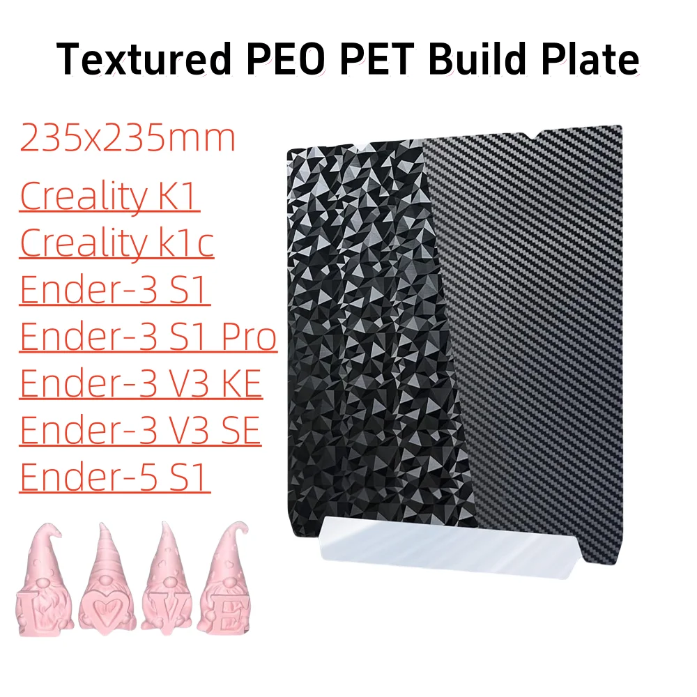 Textured PEO PET Build Plate Carbon Fiber PET Spring Steel Sheet 235x235mm for Creality K1/K1C/Ender-3 S1/S1 Pro/V3 KE/V3 SE