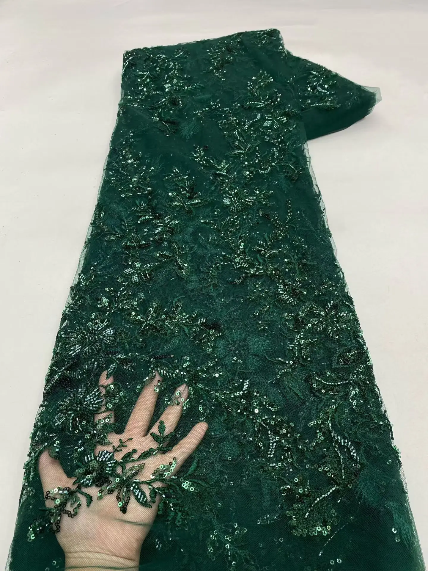 Luxury African Sequins Tulle Lace Fabric High Quality French Nigerian Handmade Beads Lace Fabric For Wedding Dress Sew PXX26142