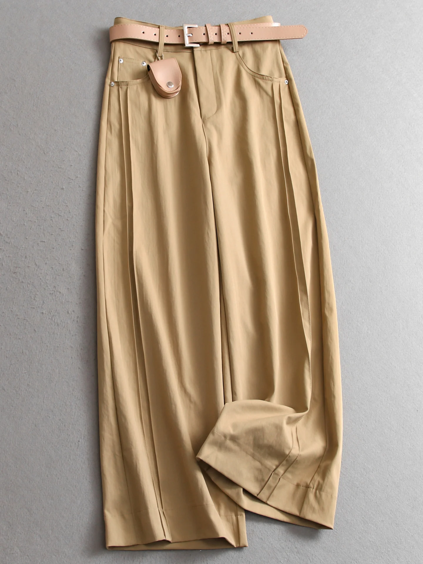 High Waist Pure Color Belt Wide Leg Pants Women's Casual Trousers Lengthening Leg Effect Hip Covering Autumn New Style V287