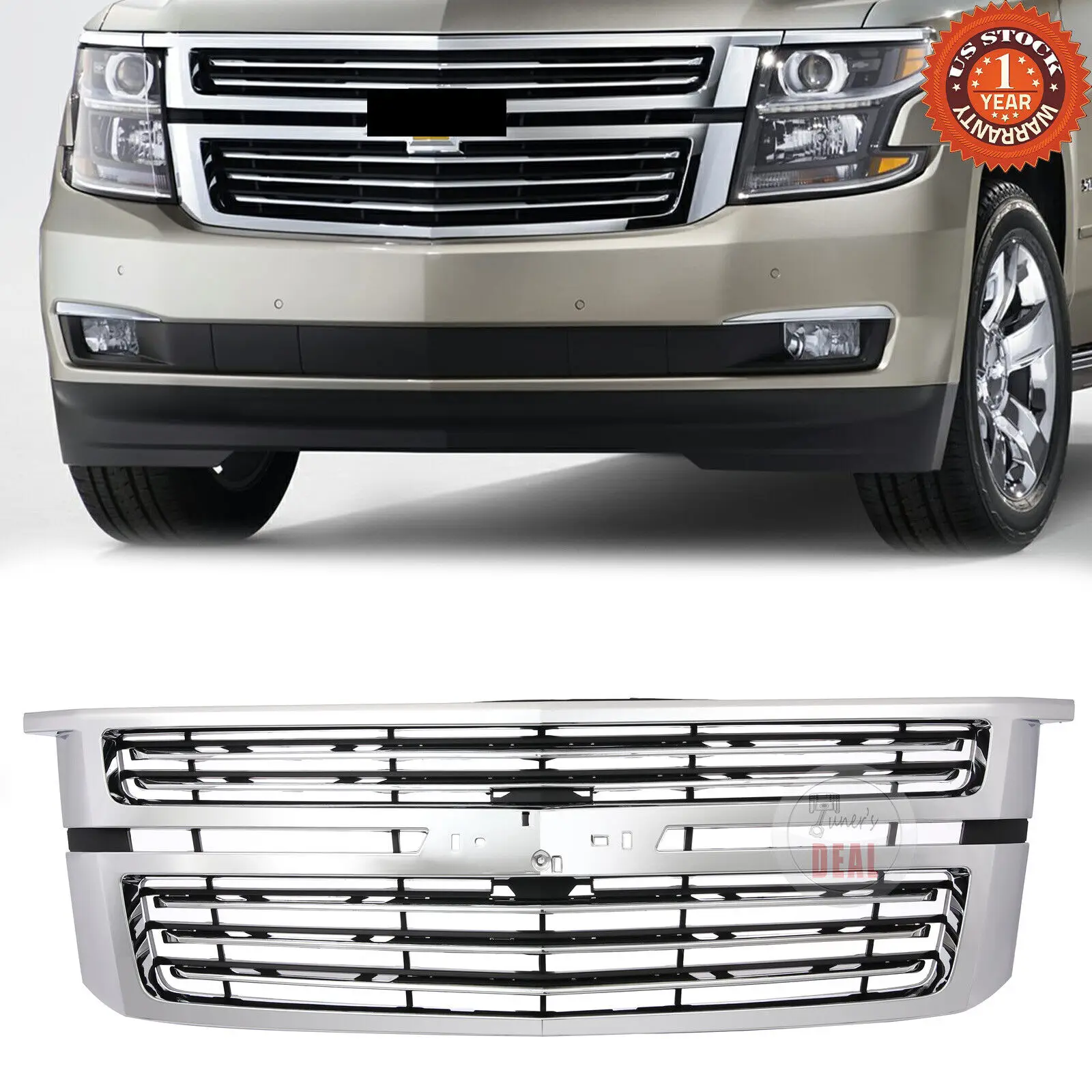 ​​ABS Plastic Front Upper Hood Grille Horizontal Billet Grill Chrome Black For 2015-2020 Chevy Tahoe/Suburban LTZ Style