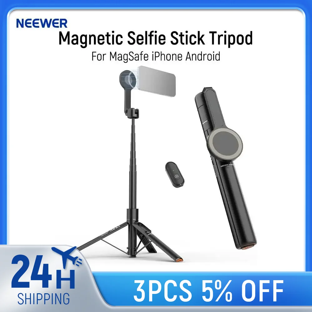 

NEEWER Basics 5.48' Magnetic Selfie Stick Tripod For MagSafe iPhone Android, Portable Travel Cell Phone Stand with Remote