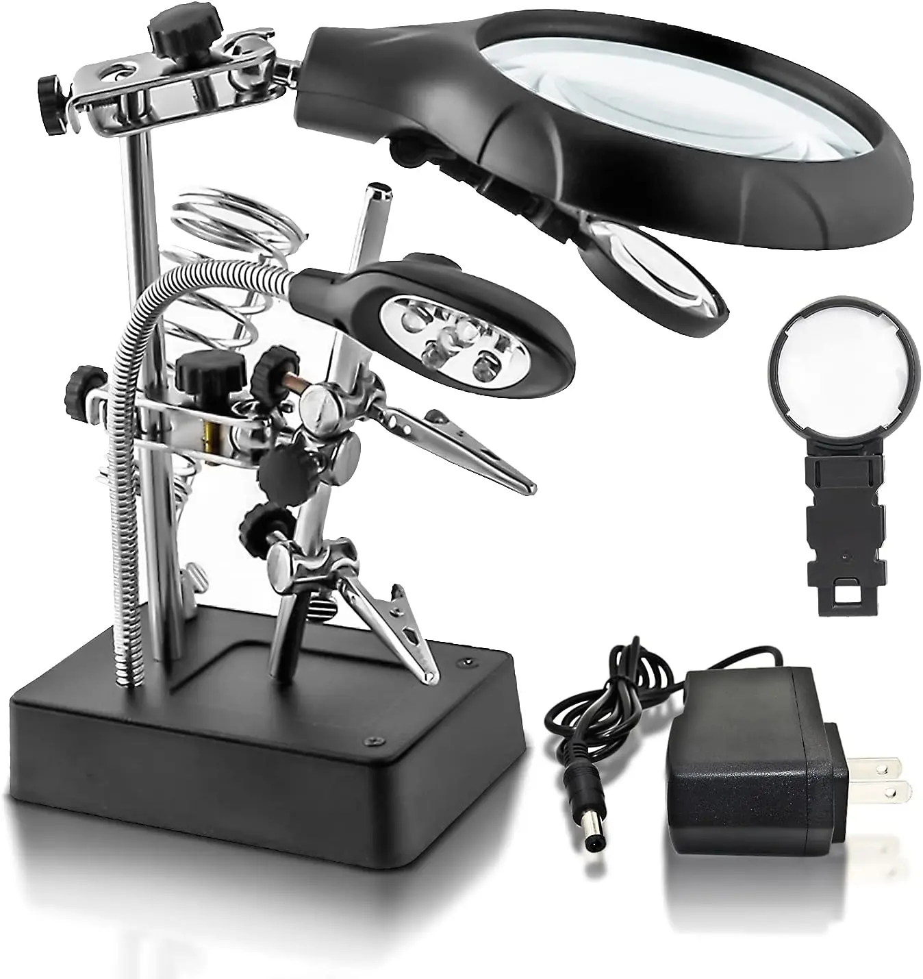 

Desktop LED Lighted Magnifying Glass Soldering Station, 2.5X 7.5X 10X Magnifying Glass,Magnifier Station with Alligator Clips