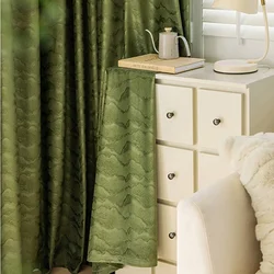 Modern Olive Green Blackout Curtains Light Luxury Velvet Leaf Embossed Drapes In Living Room Villa Home Decor JD258