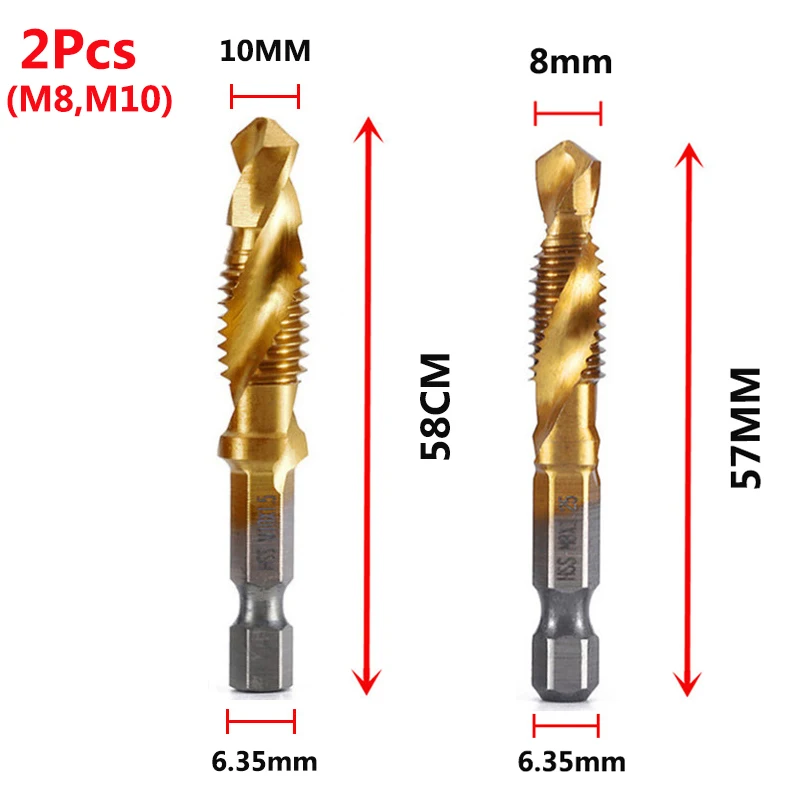 Hex Shank Titanium Plated HSS Schroefdraad Metrische Tap Boren Schroef Machine Compound Tap M3 M4 M5 M6 M8 M10 Handgereedschap