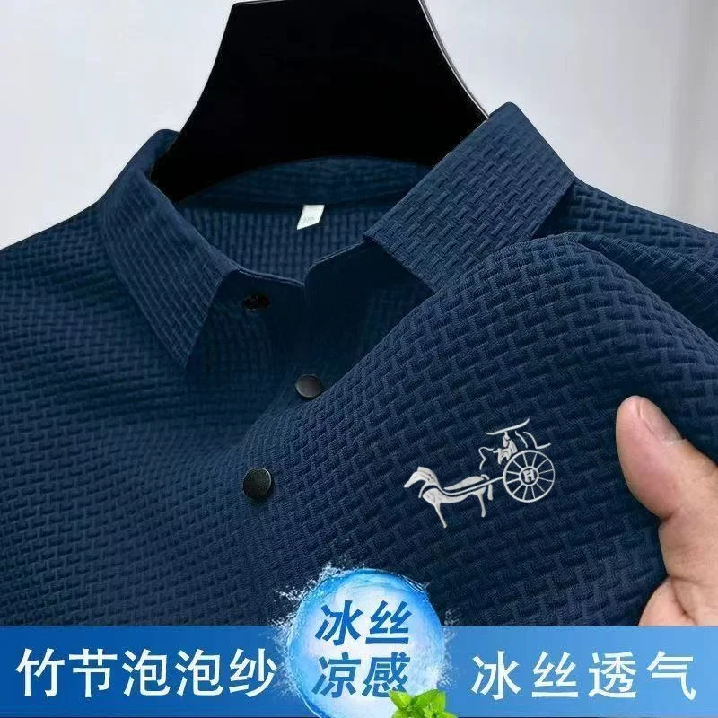 تي شيرت صيفي جديد مضاد للبكتيريا بأكمام قصيرة تي شيرت رائع للرجال علامات كاملة ومنعشة للتنفس قميص بولو علوي