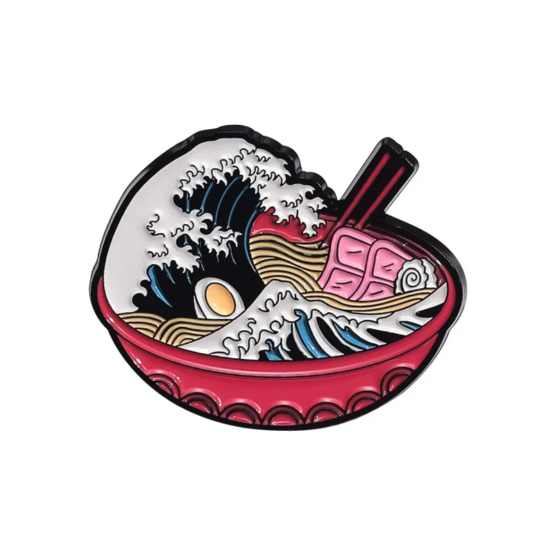 Chain Bag Lapel Pins for Clothes Badge Creative Food Jewelry for Friends Japanese Porpoise Ramen Enamel Brooch Custom Pines with