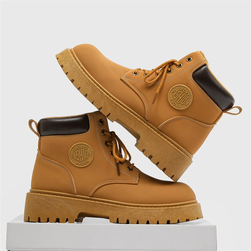 

Mens High Top Boots 2025 New Fashion Yellow Outdoor Motorcycle Casual Shoes Anti Slip Wear Resistant Thickness Boots for Man