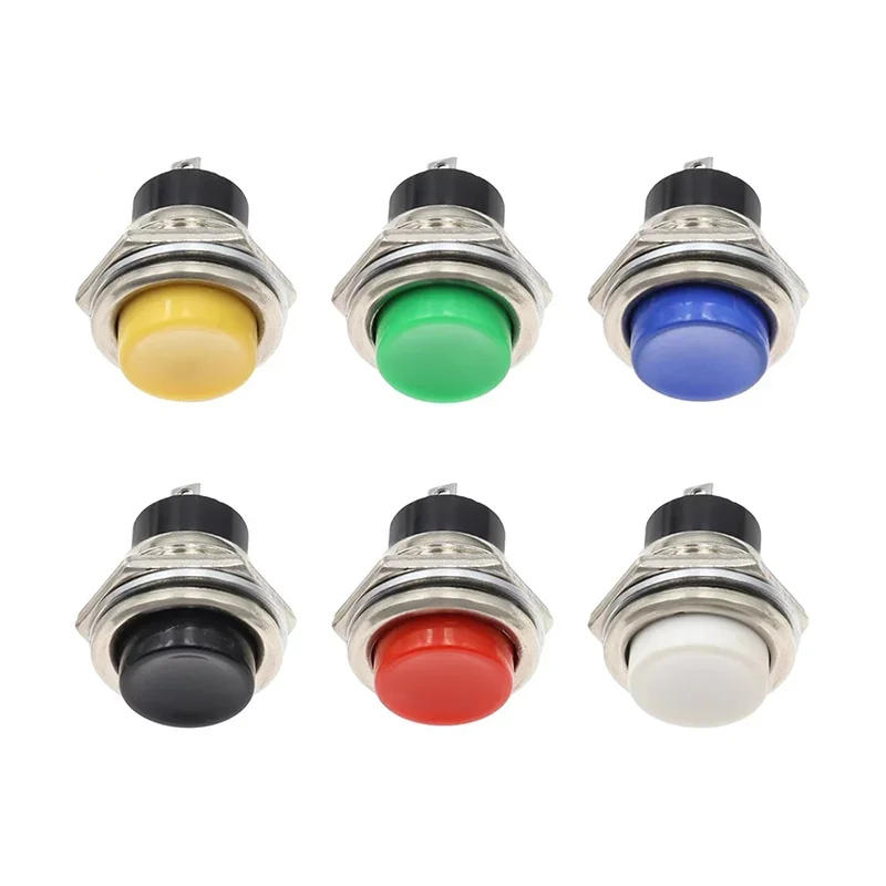 5/20PCS 16mm Momentary Push Button 2Pin Power Switch Electric Buttons DS-212 Self-reset 6 Colors