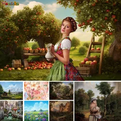 Retro Rural Scenery Oil Painting Photography Background Adult Birthday Baby Shower Artistic Portrait Backdrops Studio Photoshoot