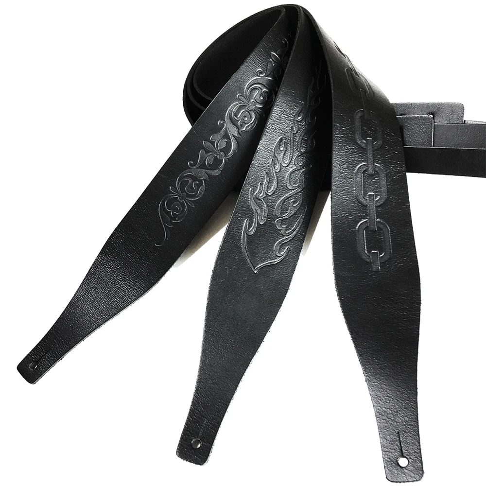2025 High-End Single-Layer Genuine Cowhide Handmade Embossed Guitar Strap Music Accessory for Stringed Instruments