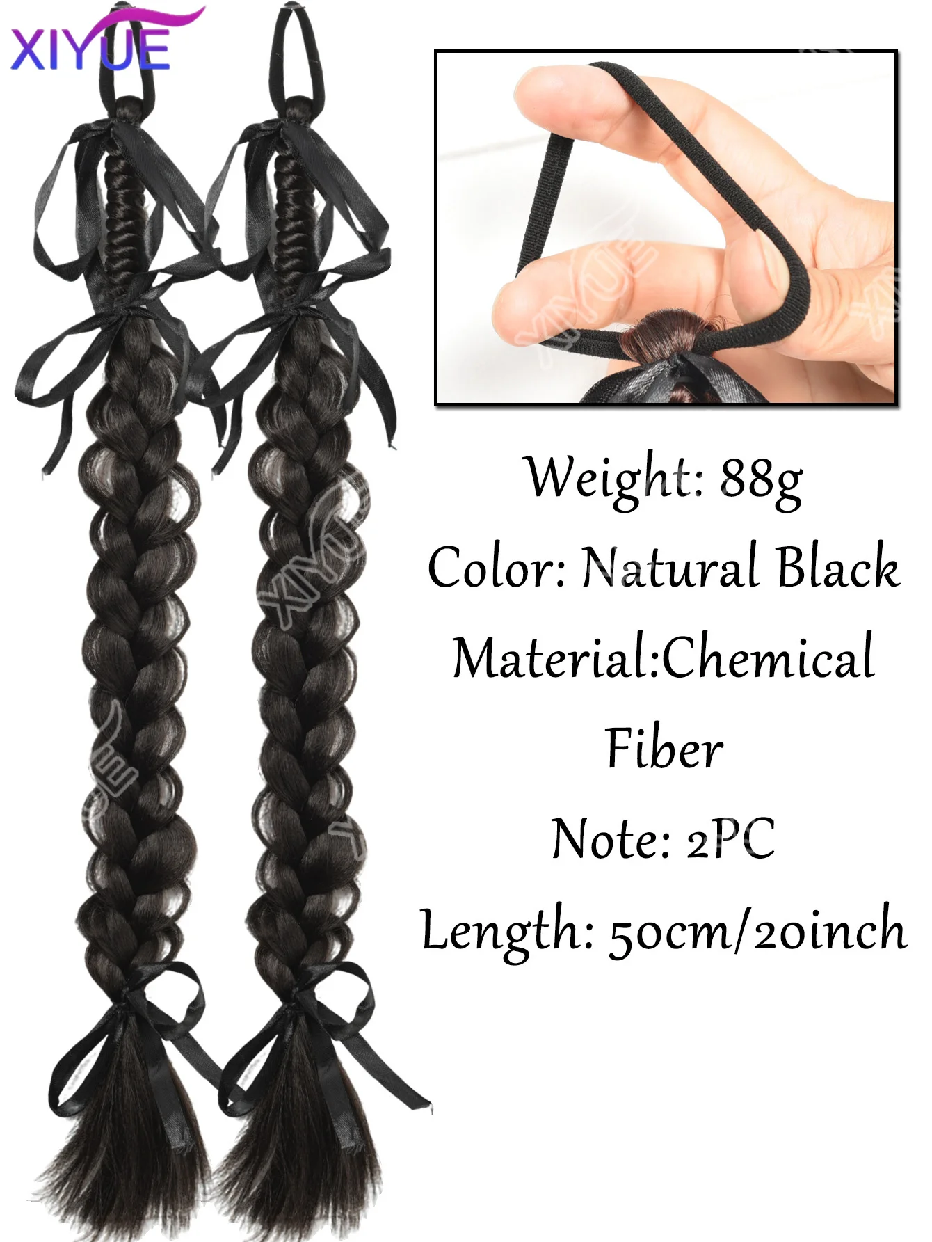 XIYUE Synthetic Wig Female Ponytail Twist Long Braid Sweet Cool Spice Girl Boxing Braid Fluffy Long Twisted Braid Wig 2PC