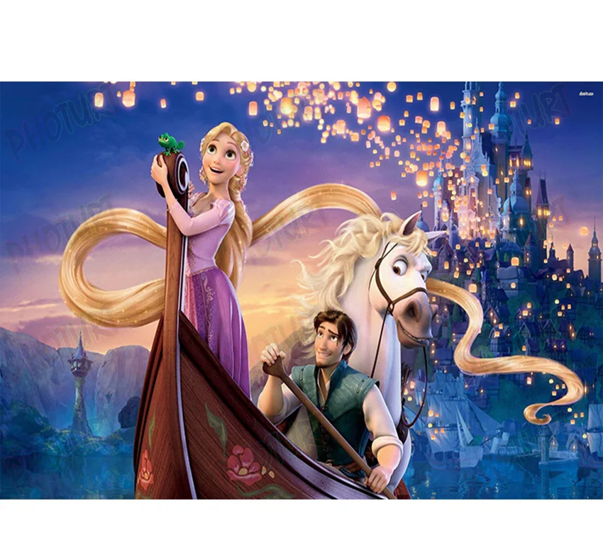 Disney Tangled Rapunzel Backdrop Kids Birthday Background Purple Long Hair Princess Vinyl Polyester Photography Decor Props image 3