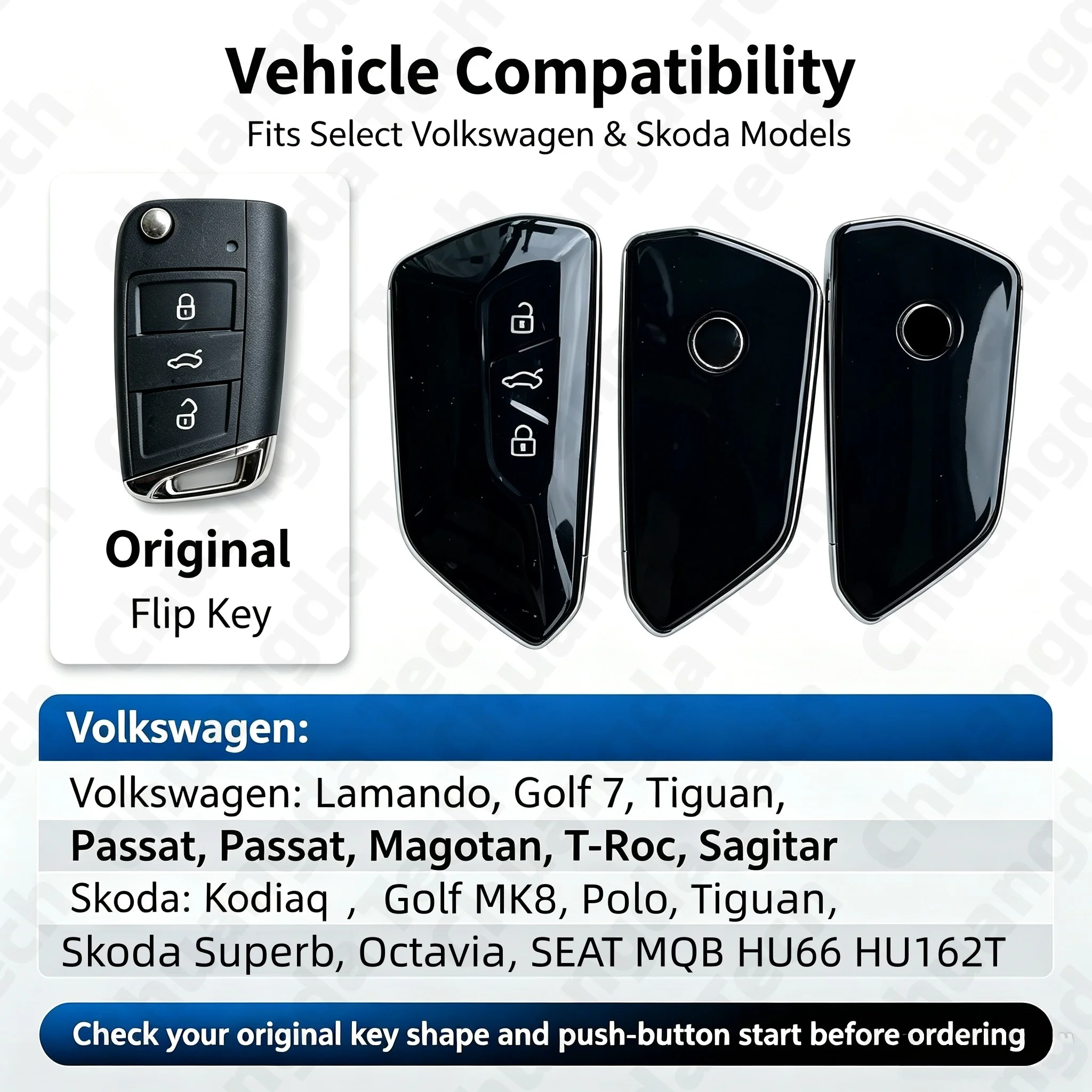 Suitable for Key Shell Flip Modification and Remote Control Shell for Models Such as Skoda Superb, Seat, Volkswagen Golf Mk8, Polo, Tiguan, Passat, Octavia, Seat Mqb Hu66 Hu162T