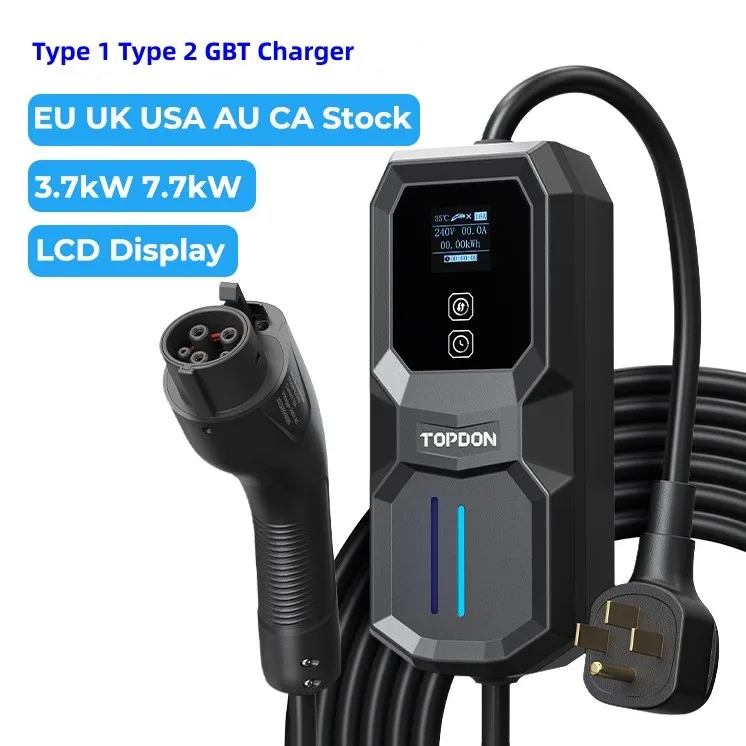 TOPDON USA CA EU UK AU Stock PulseQ AC Portable EV Charging 7kW 7.7kW 3.7kW Type 2 1 Smart LCD Electric Car Portable EV Charger