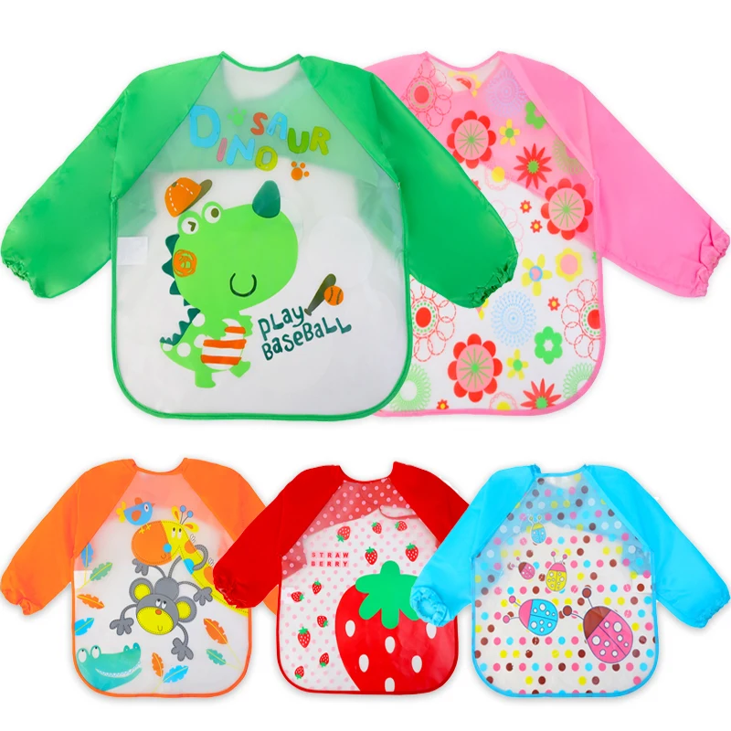 Children Eat Dirt-proof Washless Bib Anti-dressing Baby Feeding Painting Waterproof EVA Smock Cartoon Pattern Saliva Towel