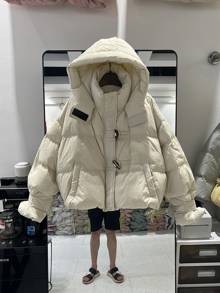 White Duck Down Jacket 2024 New Winter Women\'s Hooded Short Thickened Bread Clothes Loose Warm Coat Leisure Parkas Female