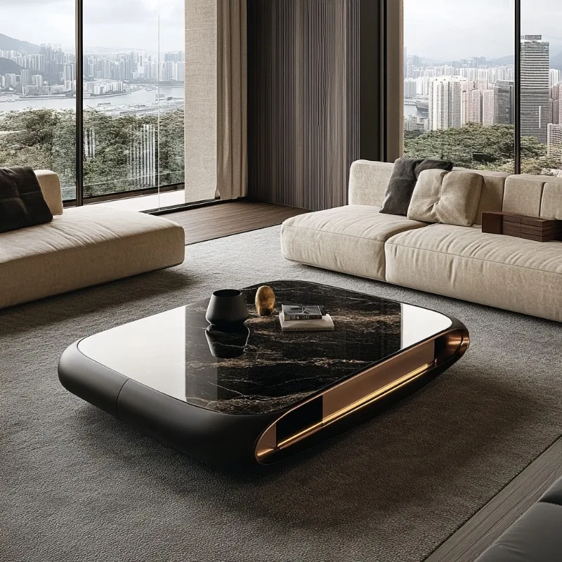 Pure copper coffee table high-end living room modern design large flat floor light luxury villa