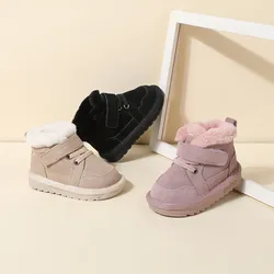 Bottes de neige en cuir unisexe pour bébé, chaussures mignonnes pour garçons et filles, baskets chaudes en coton pour enfants, semelle souple, nouvelle collection hiver