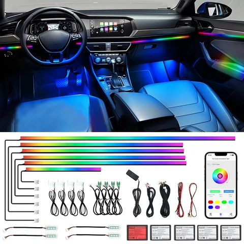 Светодиодная автомобильная подсветка RGB 18-в-1 с управлением через приложение — фото товара