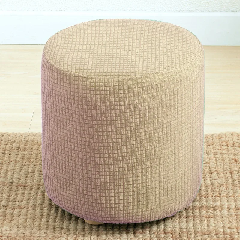 2022 New Round Shape Footstool Cover Waffle Textured Jacquard Solid Velvet Footstool Footrest Protector Covers Elastic Bottom