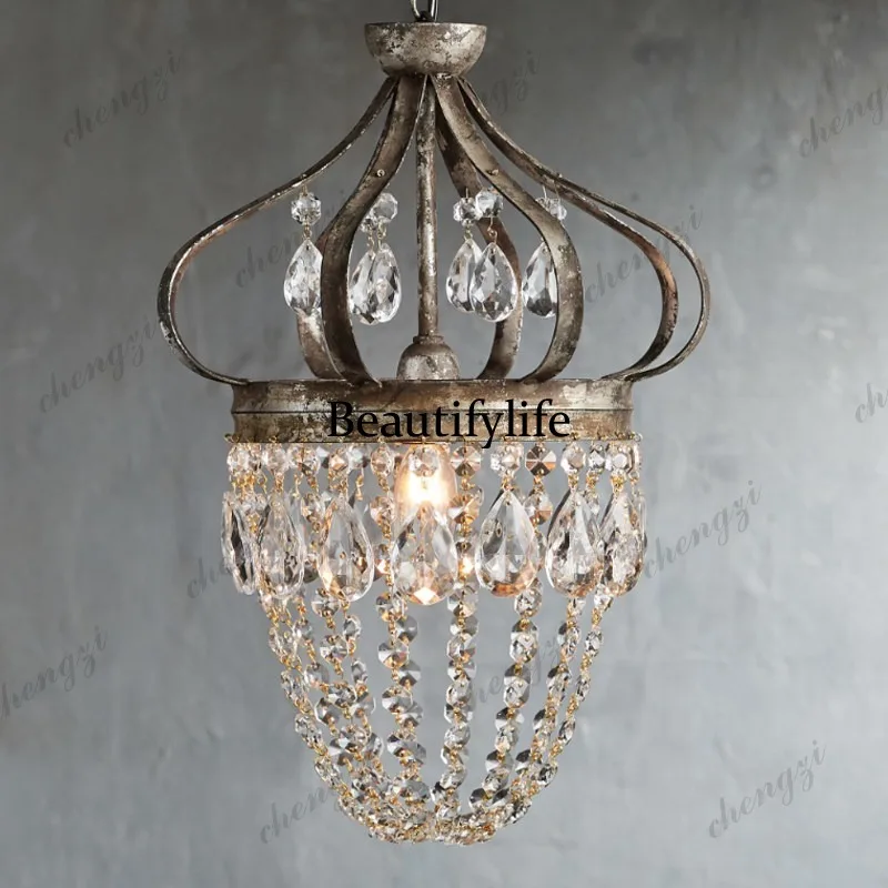 A68 French retro crystal chandelier creative villa living room dining room bedroom lighting