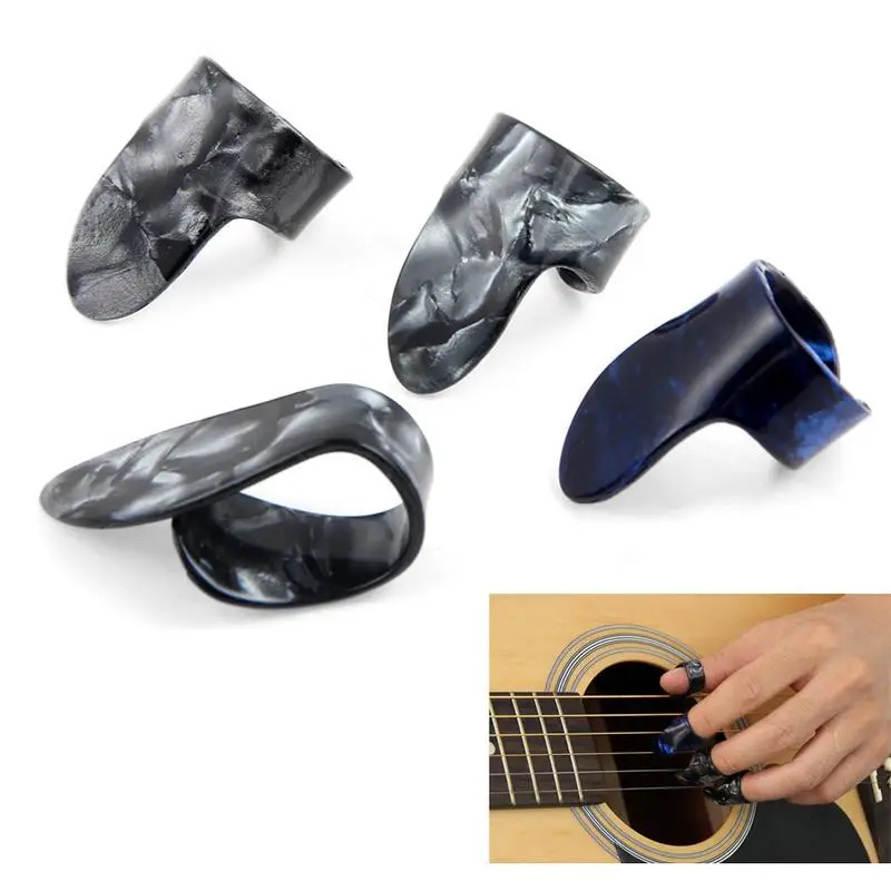 New Celluloid 1 Thumb Pick 3 Finger Nail Picks Alice Ring Shape Plectrums Set For Guitar Random Color Palhetas