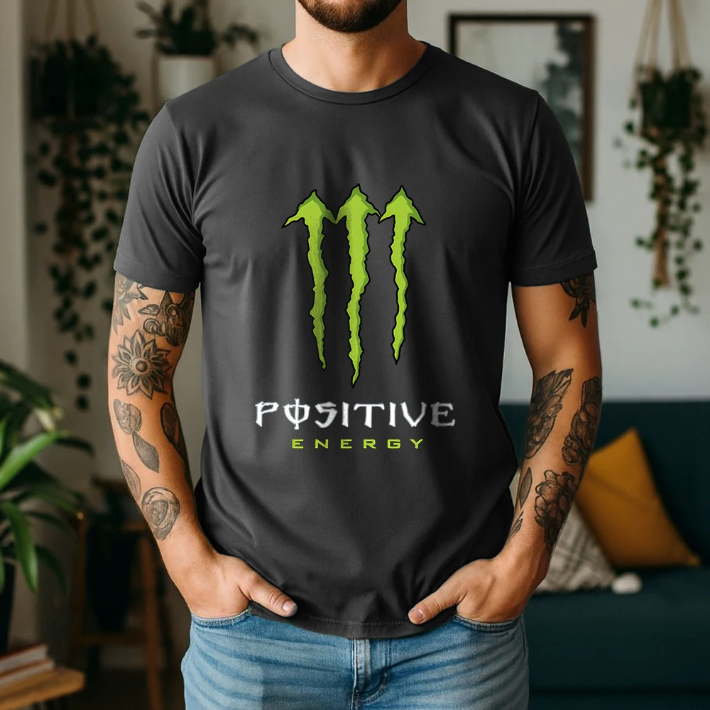 2026 New Mens Oversized T Shirt 100% Cotton Energy Drink Aesthetic Monster Claw Positive Energy Pop Culture Graphic Casual Tee view 3