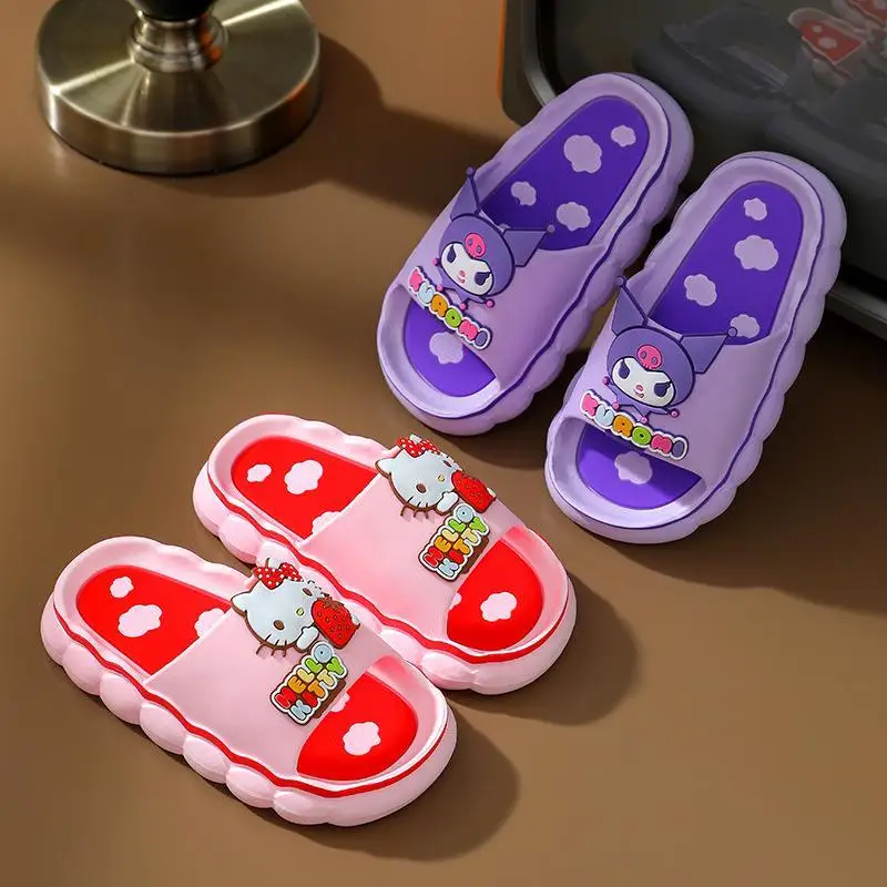 Kawaii Sanrio Hello Kitty Kuromi Cinnamoroll Slippers Summer Non Slip Bathroom Shower Slippers Kuromi Beach Shoes Y2K Girls