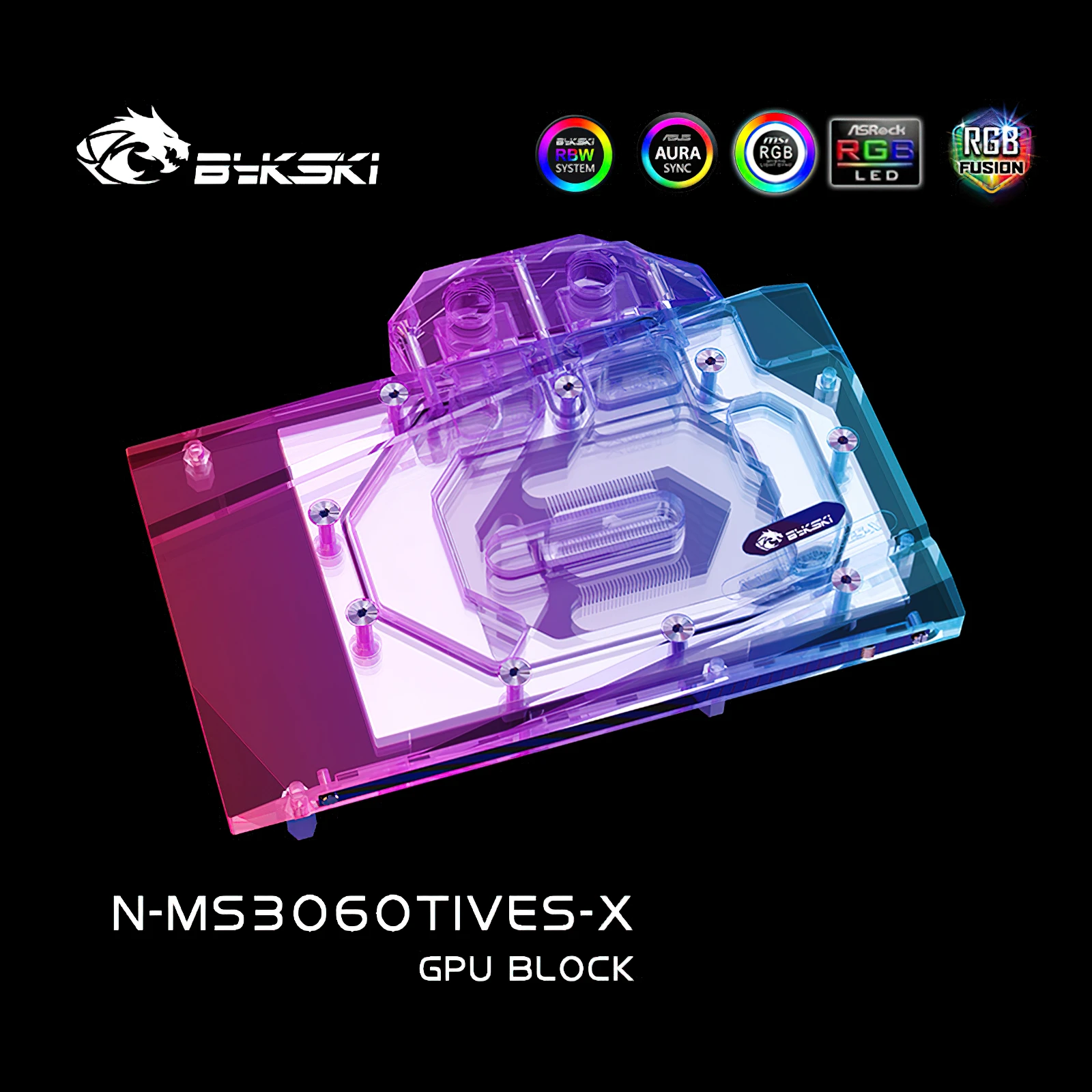 Bykski perlindungan menyeluruh GPU pendingin air blok RGB dengan pelat belakang untuk MSI RTX3060Ti VENTUS 2X N-MS3060TIVES-X