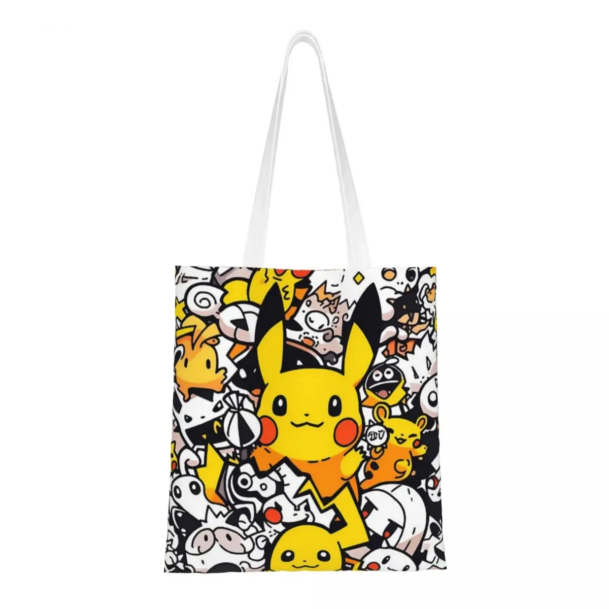 Custom Kawaii Cartoon Animation Pokemon Pikachu Shopping Tote Bag Reusable Groceries Canvas Shopper Shoulder Bag