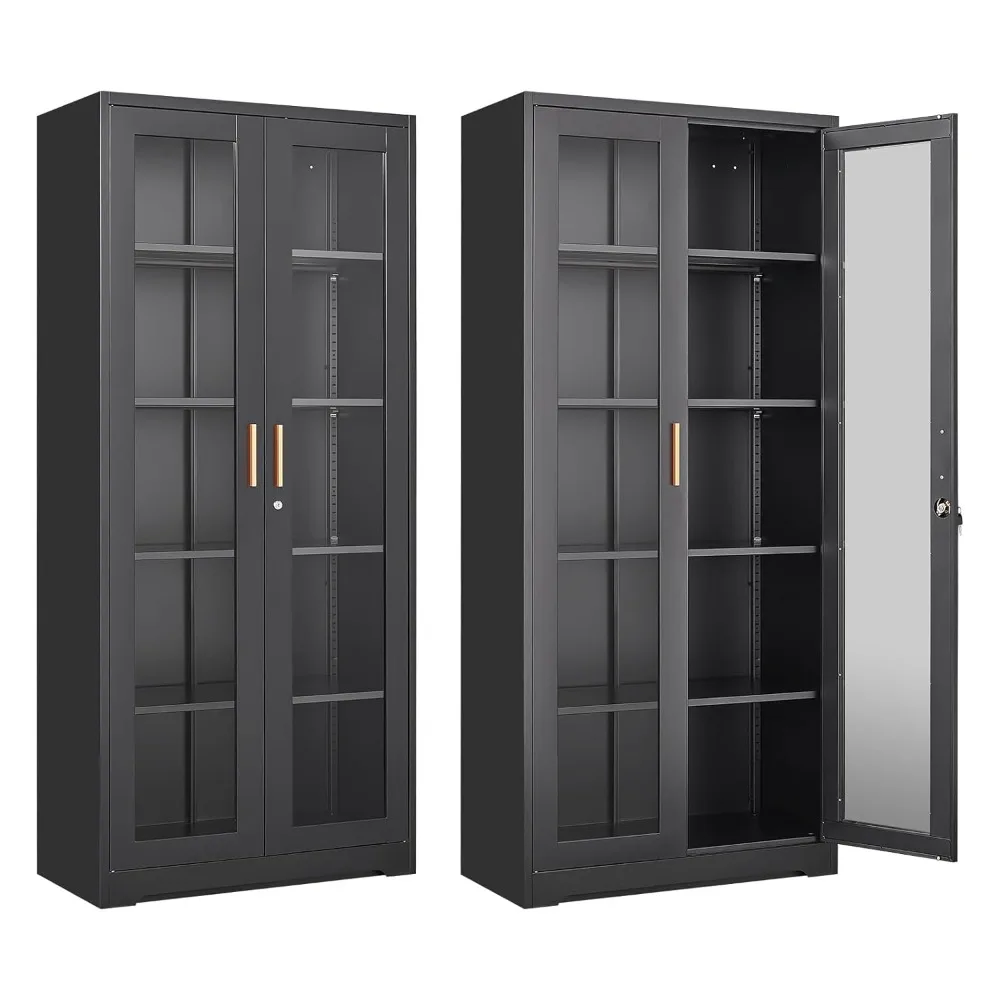 

71" Display Cabinet with Glass Doors and 4 Adjustable Shelves, Metal Locking Glass Display Cabinet