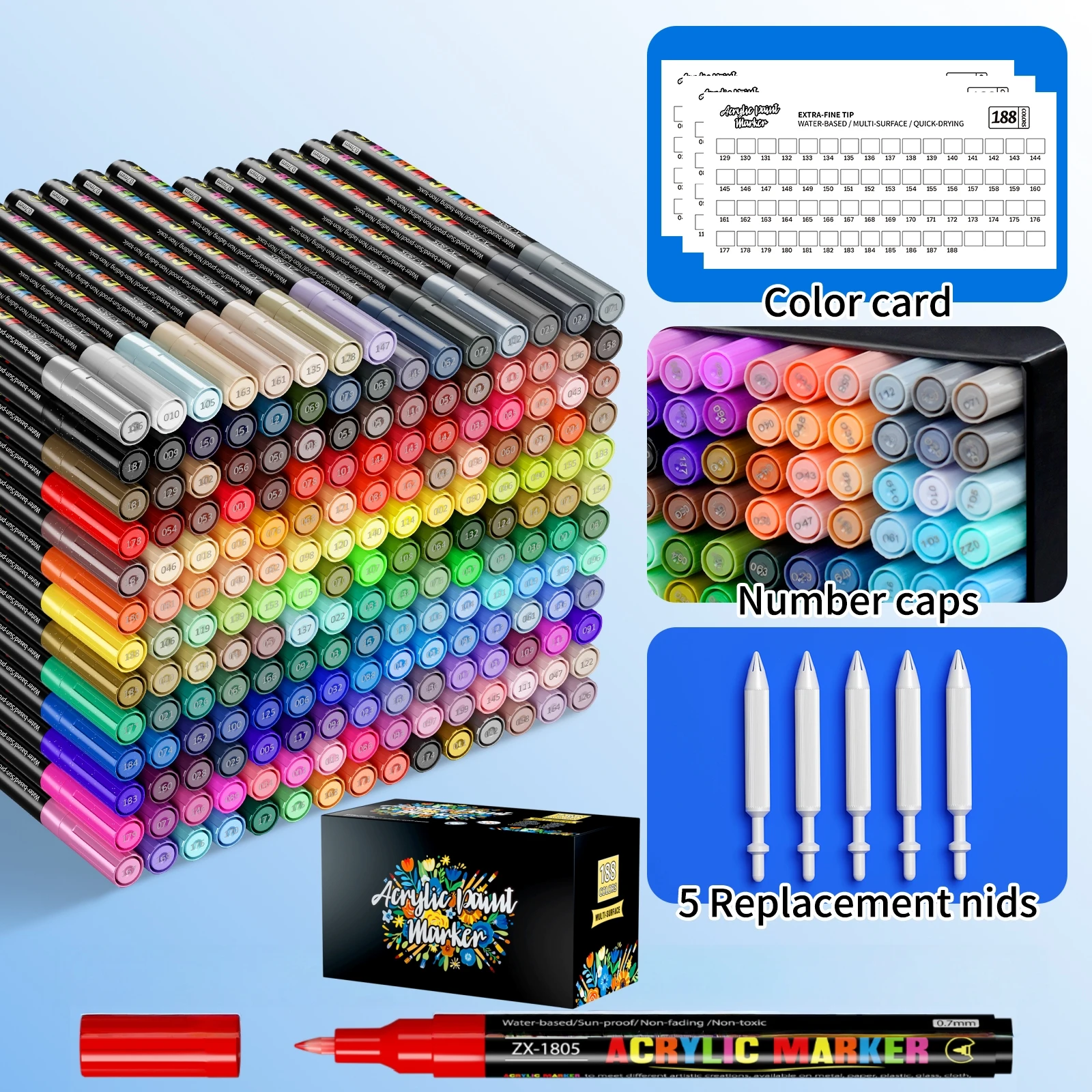 36/72/120/188 Kleuren Acrylverfpennen Markers, 0.7mm Extra Fijne Punt Acrylverfmarkers voor Steenverf, Keramiek, Hout - afbeelding 1