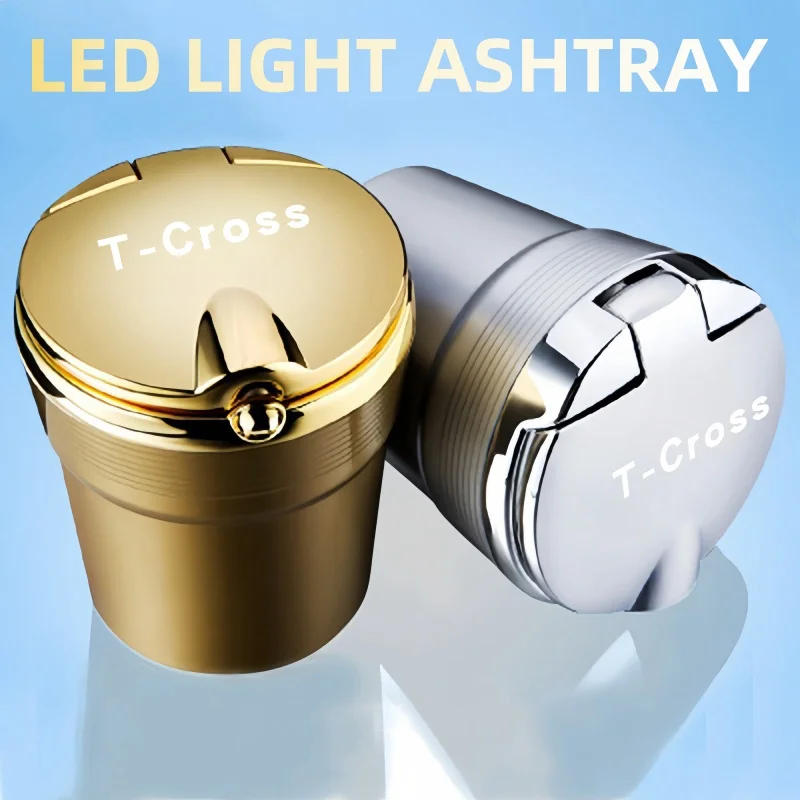 

Car Ashtray with Lid Smell Proof Blue Led Portable Ashtray Cup for vw T-CROSS TCROSS