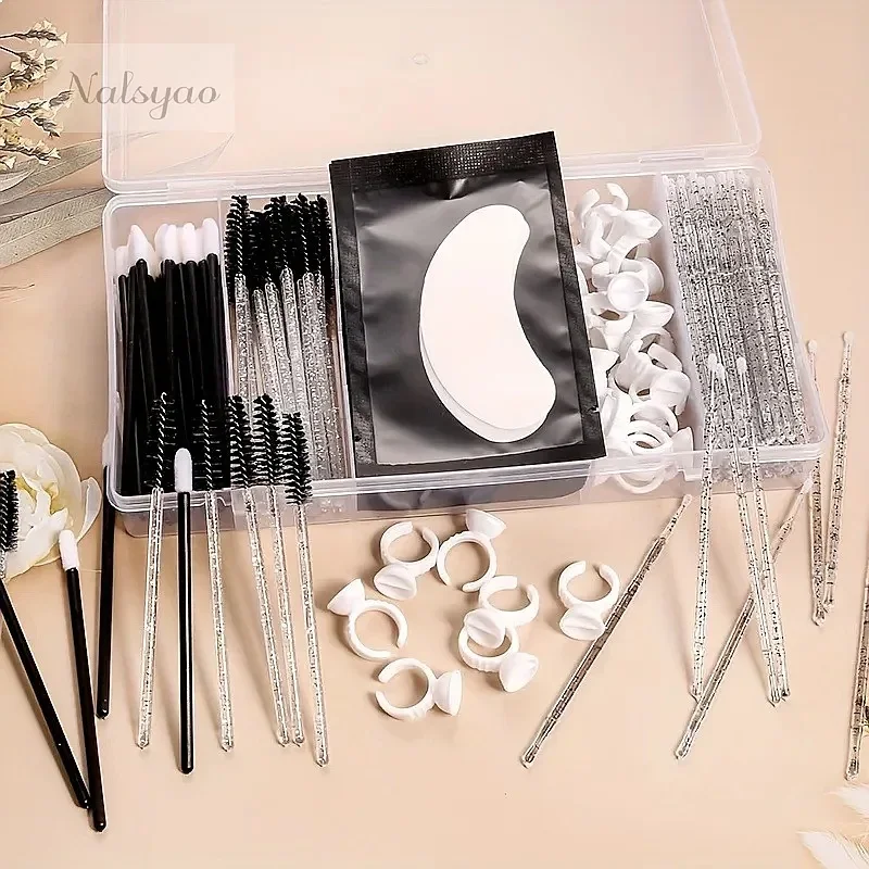 130 pcs Rectangle Vertical 5 Grid Eyelash Extension Storage Box with Cover Glue Tweezer Holder Makeup Organizer Tool Set