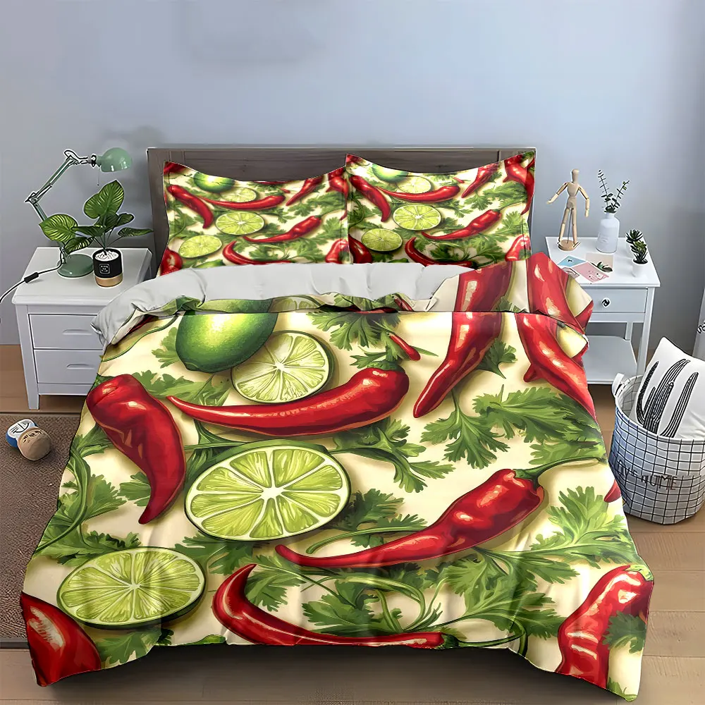 Spicy Kitchen Decor Set Bedding Set with 1 Duvet Cover 2 Pillowcases Single Double King Queen, Gift