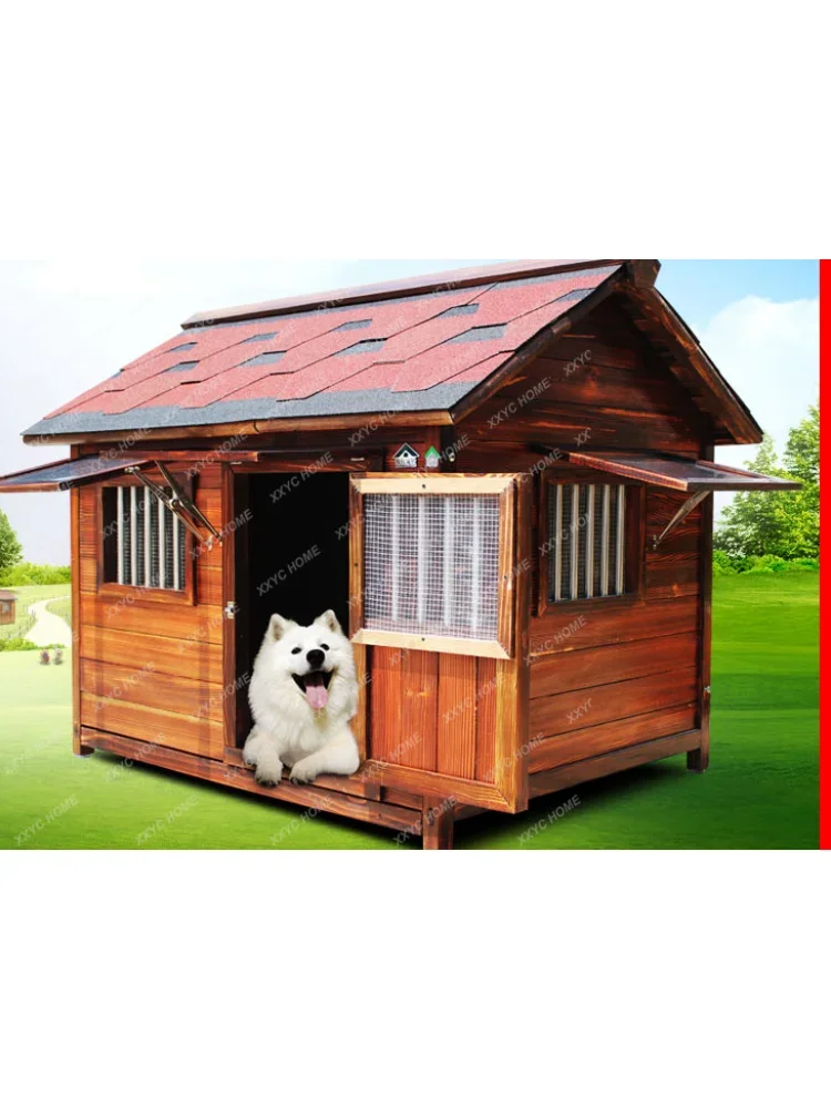 Four Seasons Universal Solid Wood House Outdoor Waterproof Kennel Summer Outdoor Cage Large Dog Kennel Winter Warm