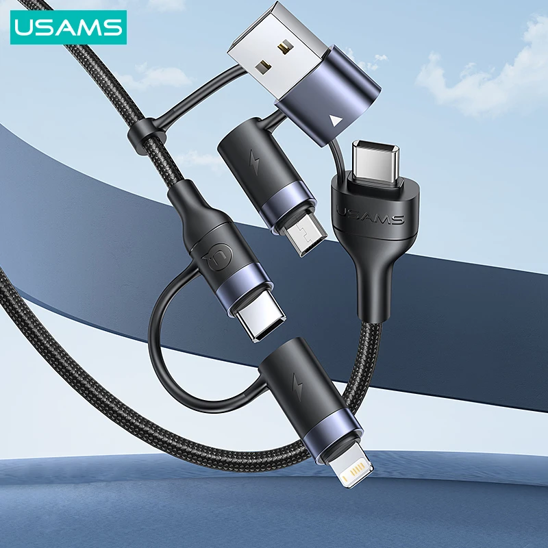 USAMS 60W 3 in 1 USB Cable Type C Cabl 1.2m Fast Charge Cable For iPhone 13 12 11 Pro Max Huawei Xiaomi Charger Micro Data Cable